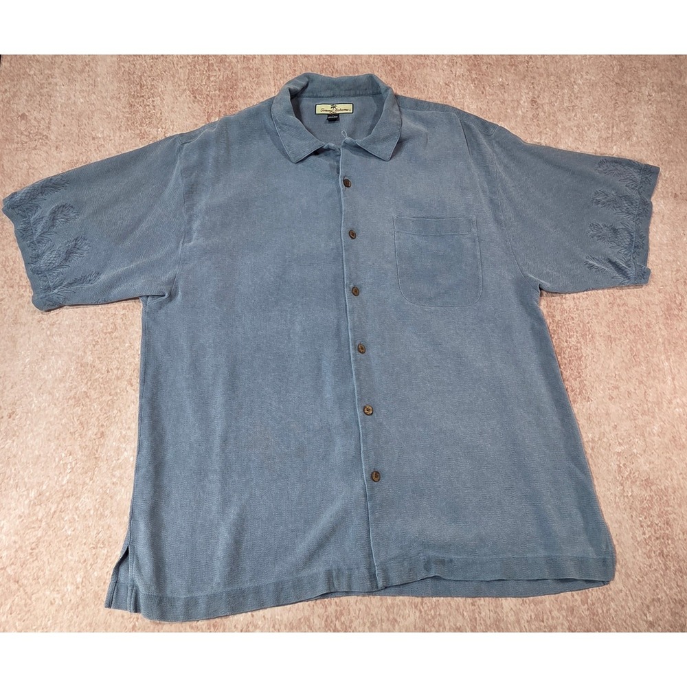 Tommy Bahama Mens XL Blue Silk Embroidered Pineapple Back Camp Shirt RN 86549